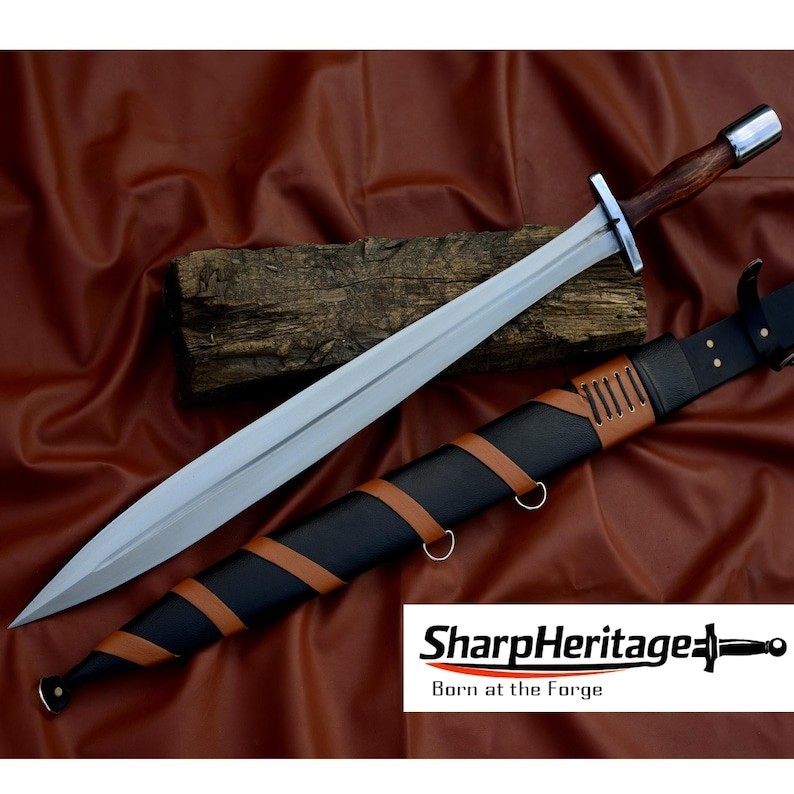 Xiphos Sword – 24 Inch Hand Forged Carbon Steel Greek Leaf Blade with Full Tang