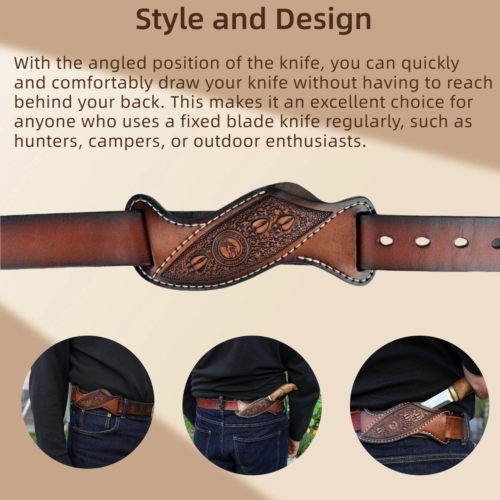 TOURBON Leather Fixed Blade Knife Sheath Slanted Pancake Belt Holster Hunting US