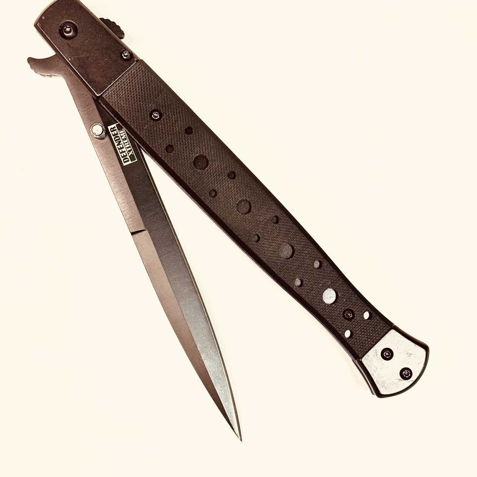 12” Long Black G10 Spring Assisted stainless Blade Folding Pocket Knife