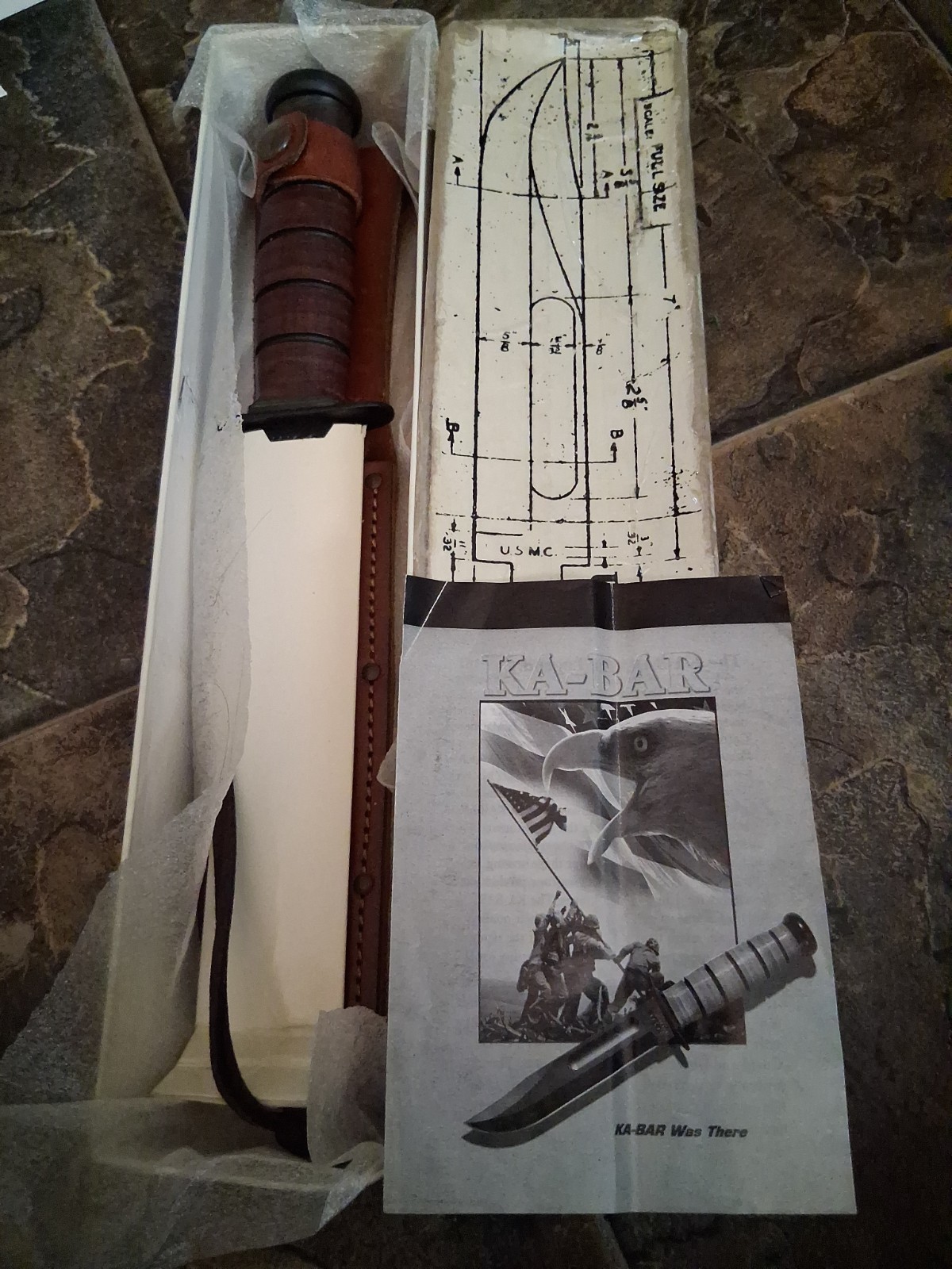 Vintage Ka-Bar USMC Fighting Knife 02-1217 w/ Box & Paperwork Olean NY Combat