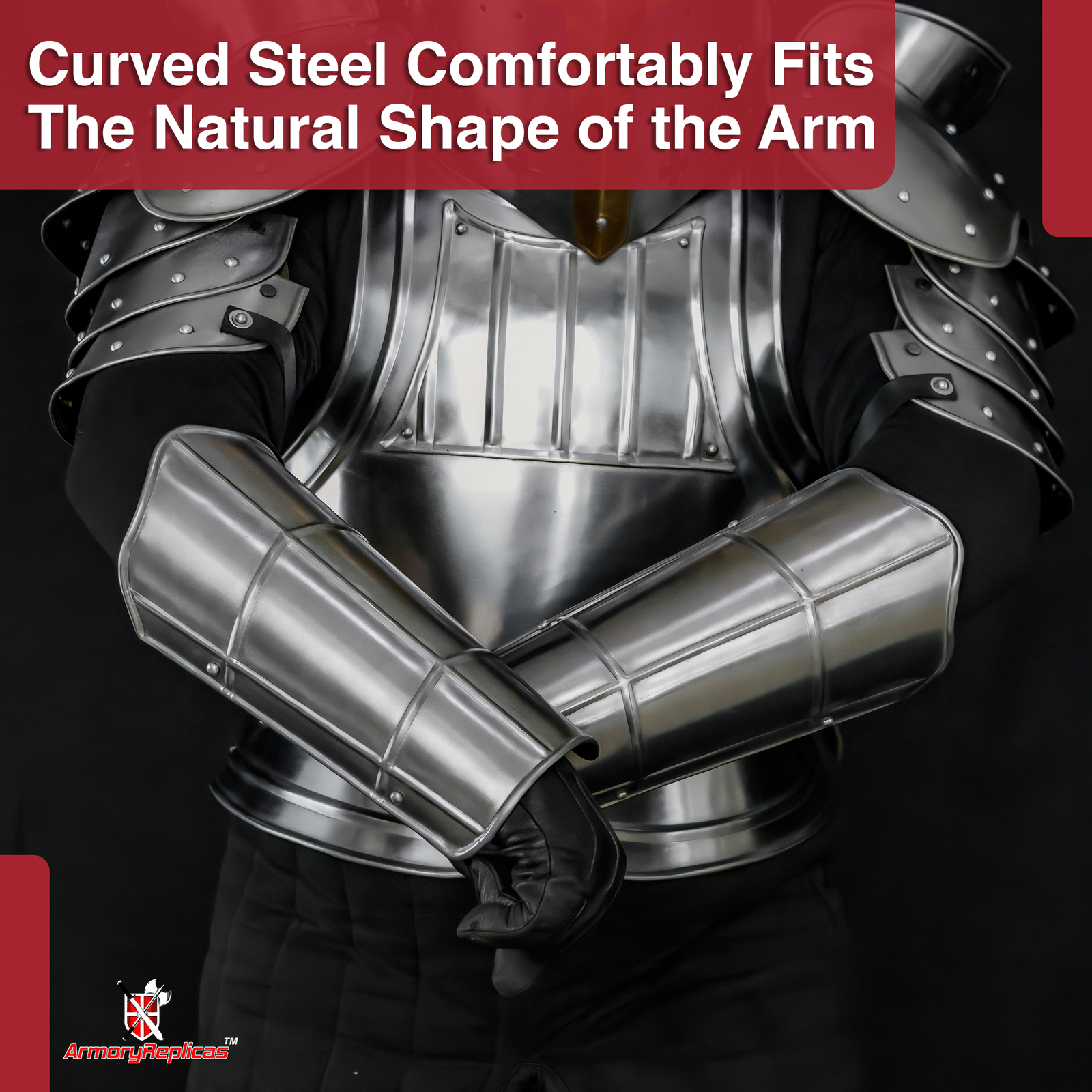 Medieval Bracers 18G Steel Vambrace Set | Siege Warfare Arm Armor for LARP SCA