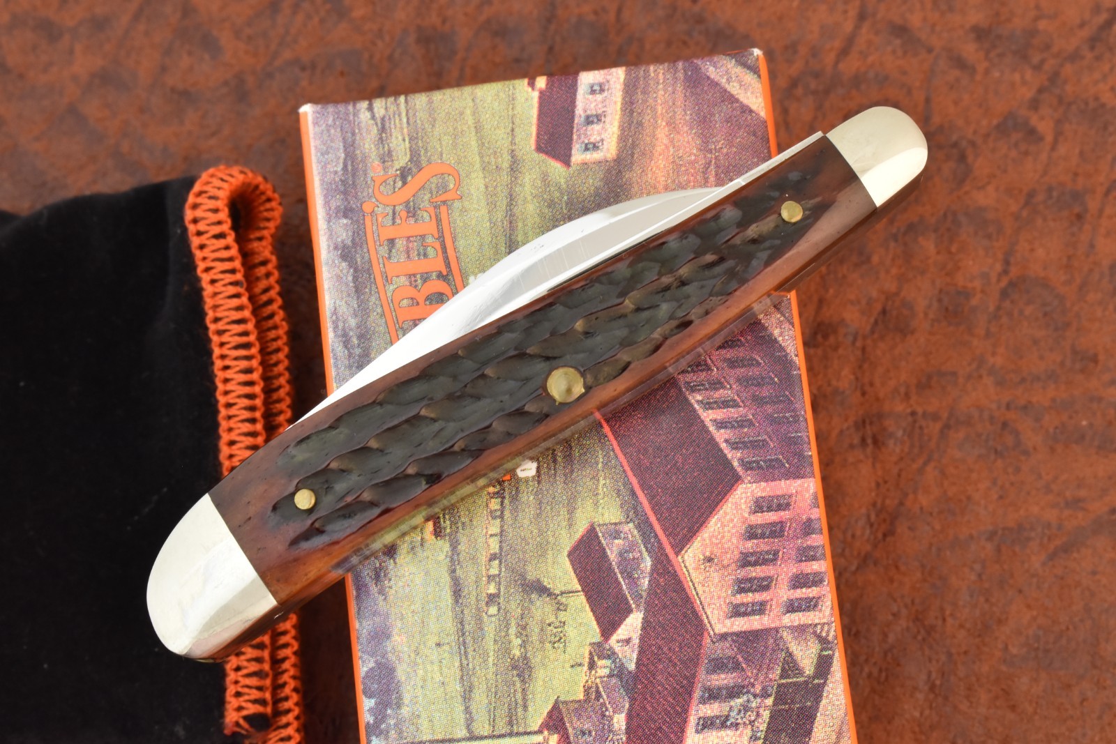 MARBLES MADE IN USA GLADSTONE MI AMBER BONE WHARNCLIFFE WHITTLER KNIFE (35834)