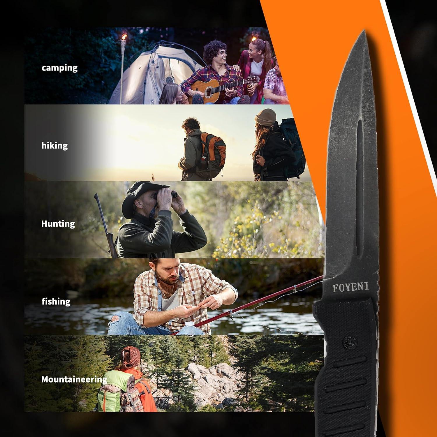 Hunting Knife with Sheath,9.8-Inch Full Tang Fixed Blade Tactical Knife with G10