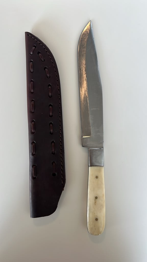 New Bone Handle English Style Bowie Hunting Knife with Leather Sheath Handmade