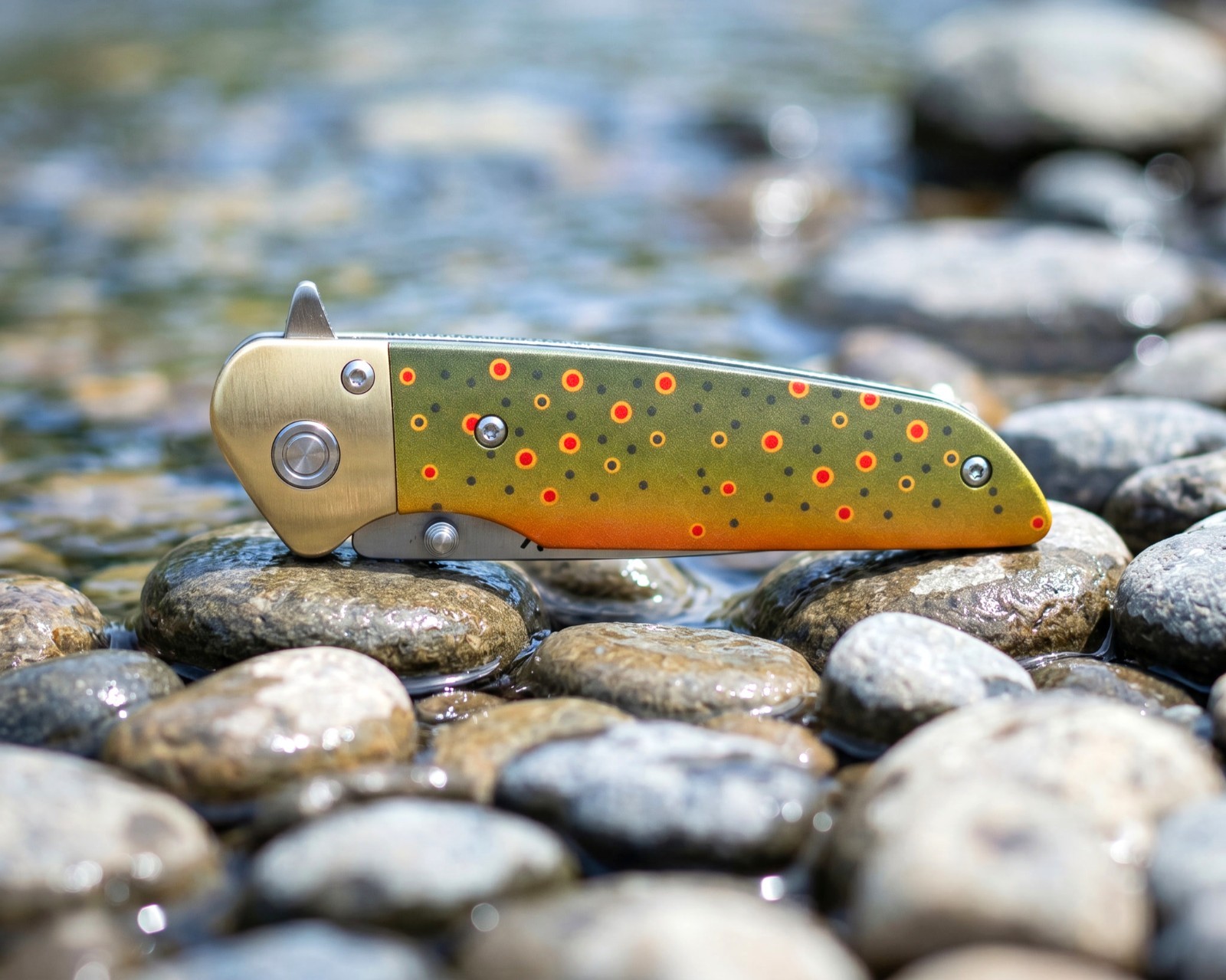 Graywolf RiverBorn Brown Trout Knife • D2 Steel • Brass Bolster • Custom Artwork
