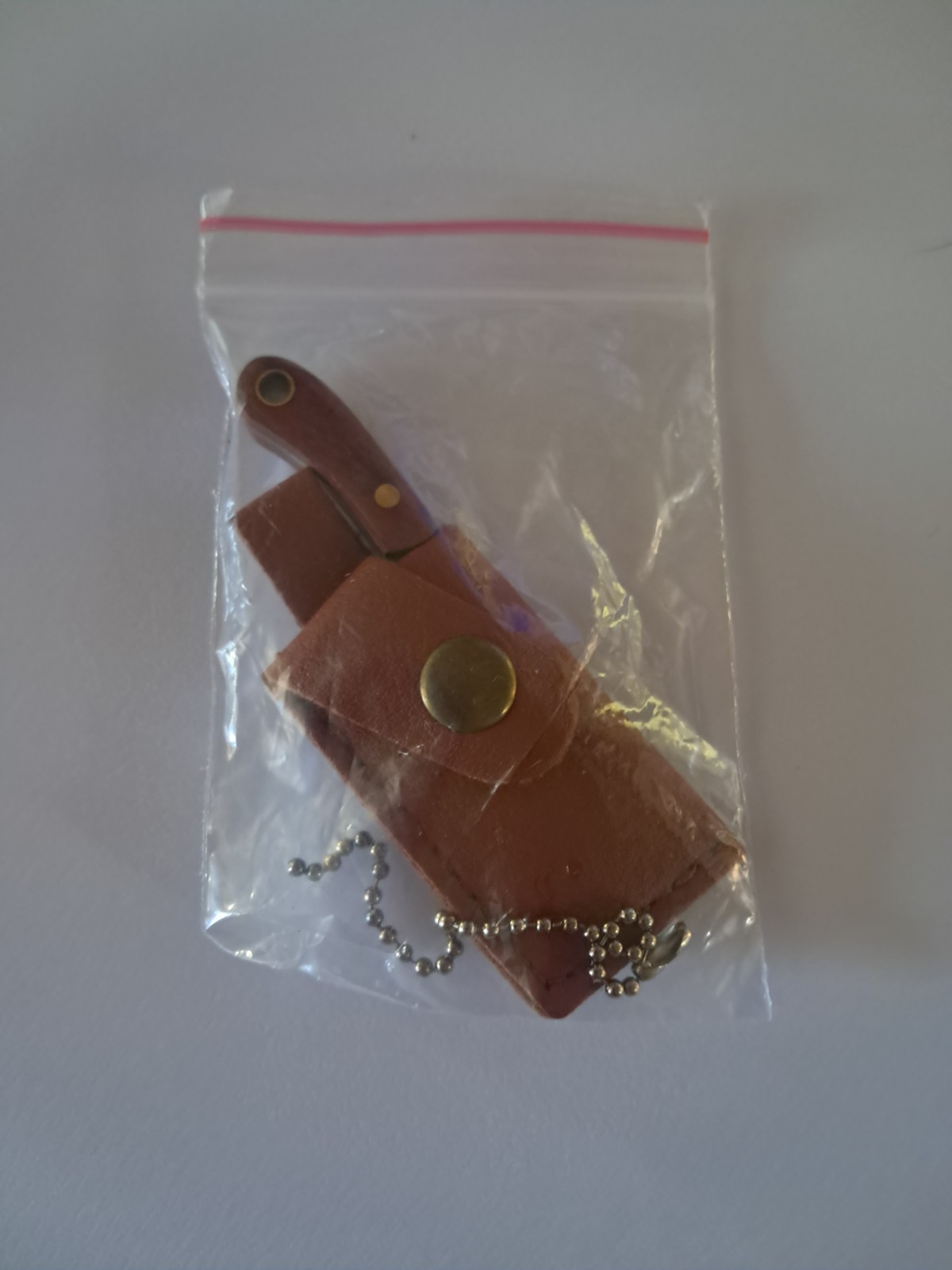 Keychain Mini Cleaver ,Wood Handle, Full Tang,With Sheath, Bottle Opener?