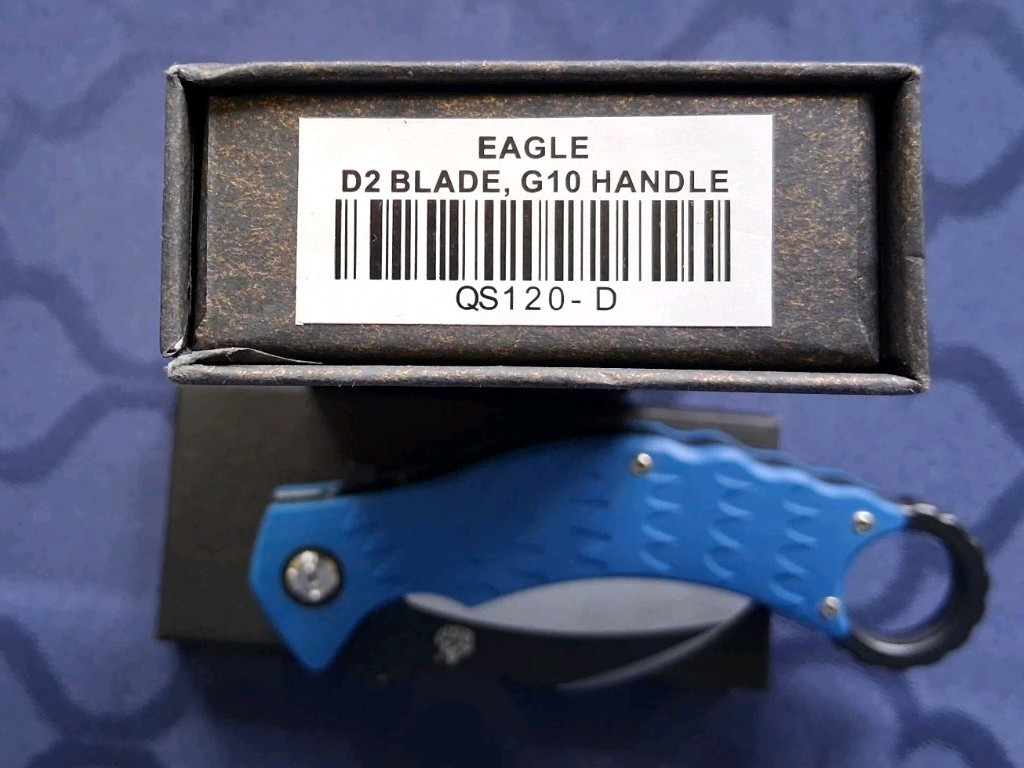 🔥 QSP – Eagle Karambit Flipper Knife w/Blue G10 Handle & D2 Blade (QS120)