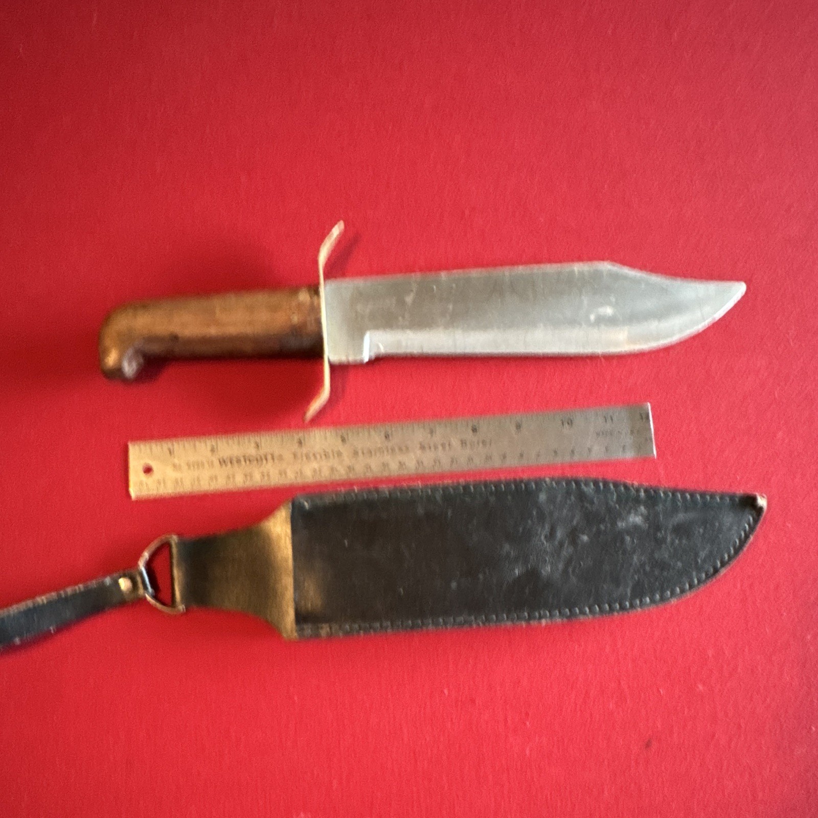 Fixed Blade Hunting Bowie Knife Full Tang Wood Handle Clip Point w/ Sheath