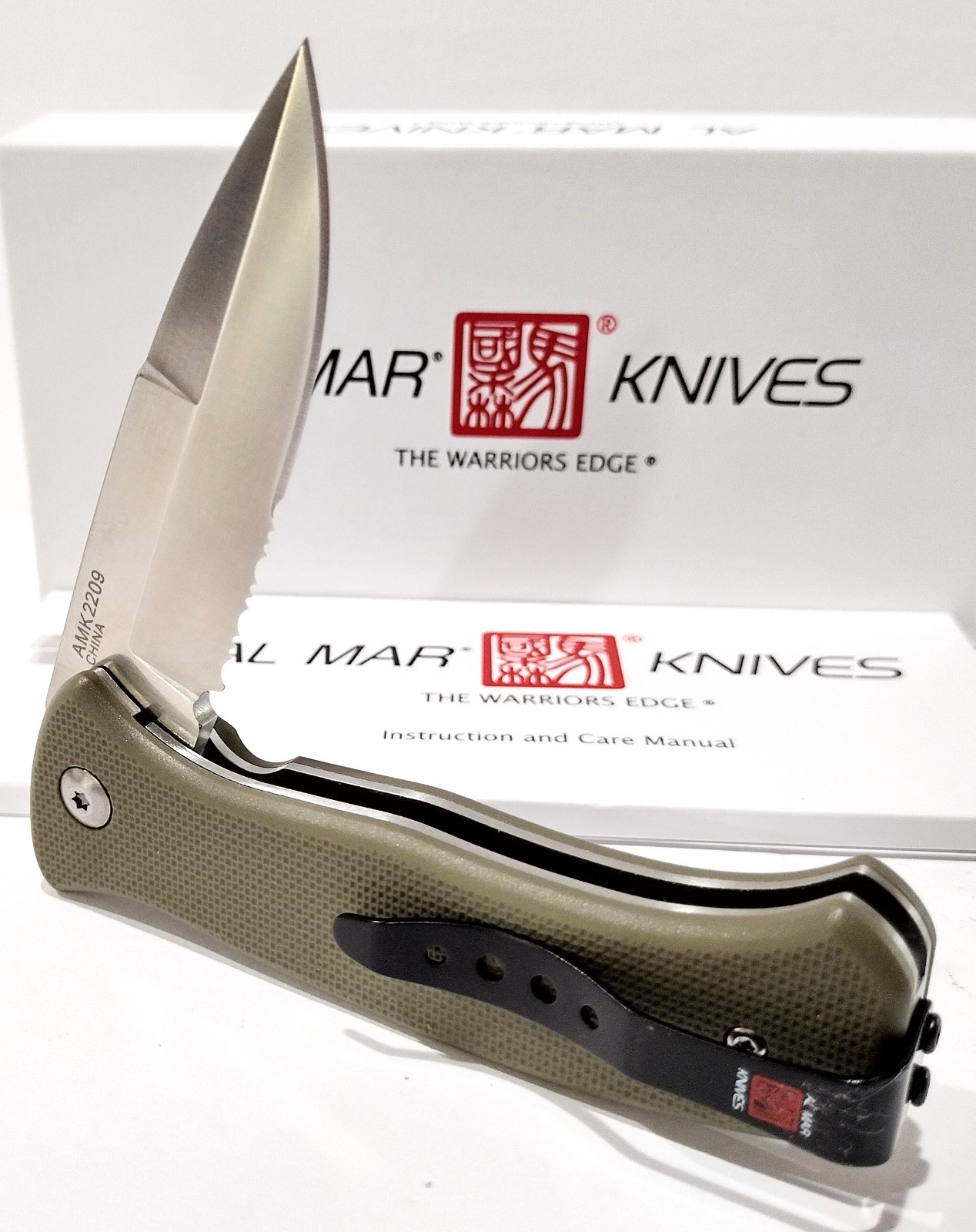 AL MAR 2020 Military OD Green Serrated Spring Open Assisted Combat Pocket Knife