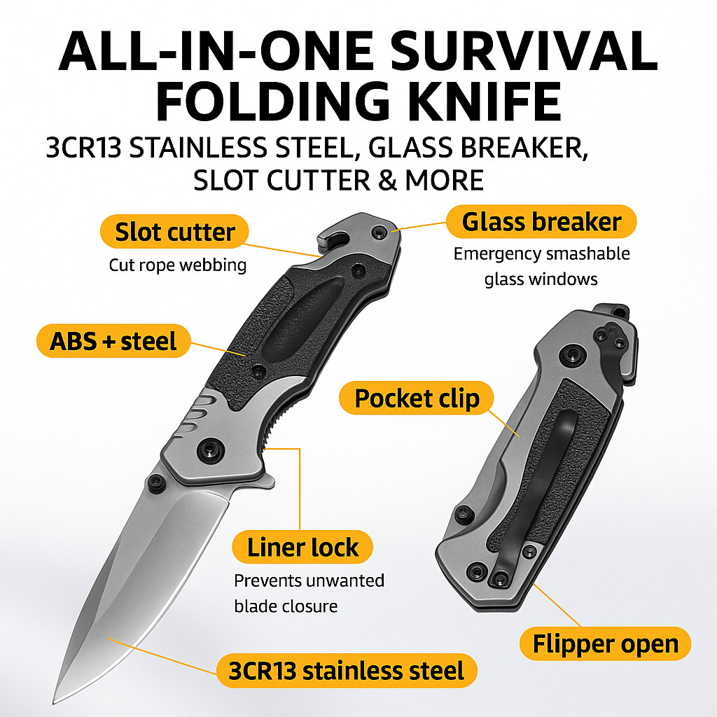 Tactical Folding Pocket Knife – 9″ Stainless Blade – EDC Survival