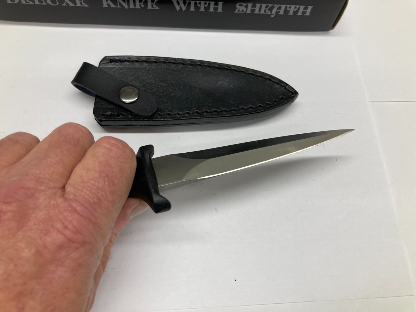 Fixed Blade Knife, Silver Blade, with Leather Sheath G-20L