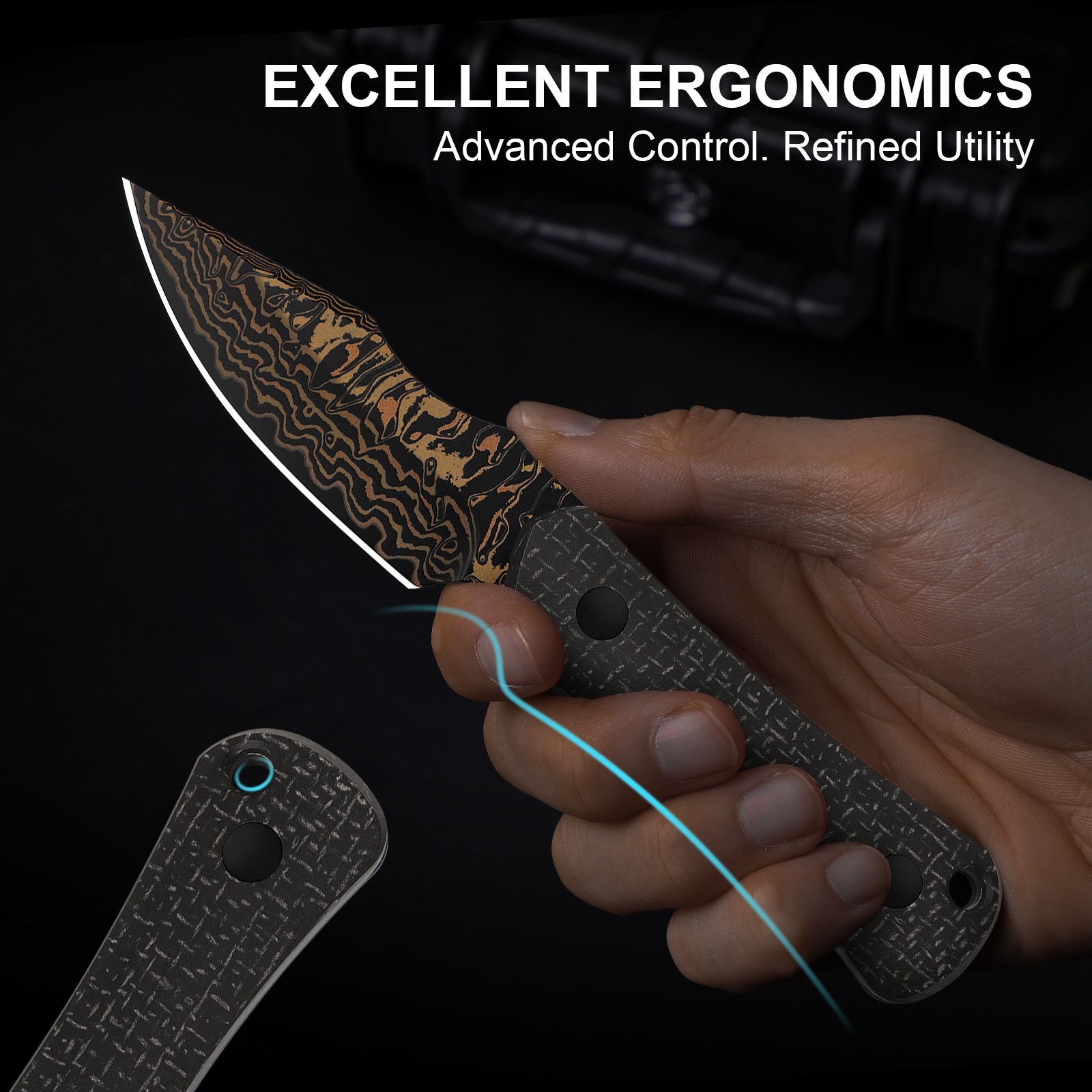 Kizer Bone Fixed Knife Copper Damascus Blade Micarta Handle With Sheath 1122A2