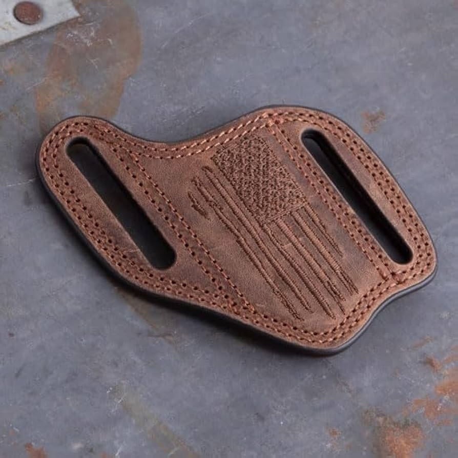 Ariat Brown Leather Belt Loop Knife Sheath Full Coverage Classic Design USA flag