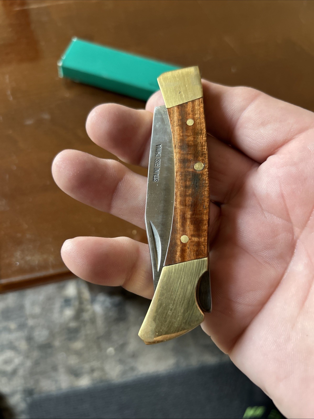 Wood and Brass Knife Pocket Knife Unused