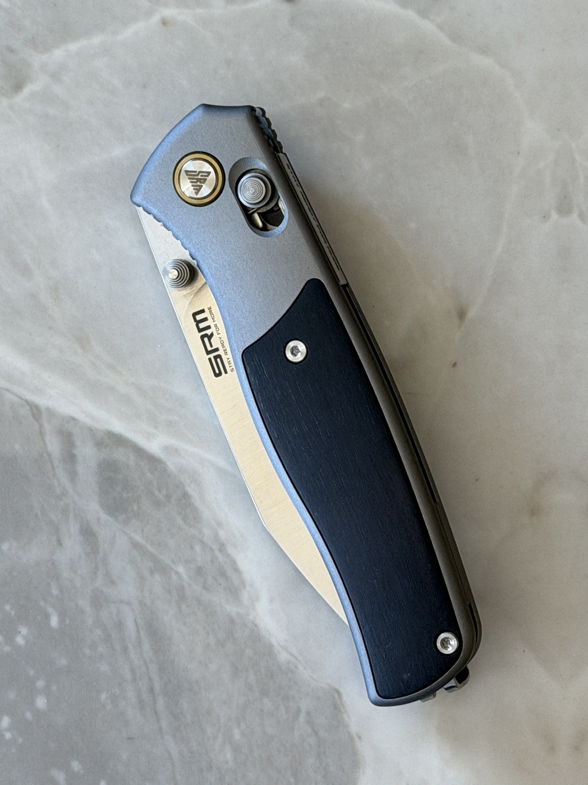 SRM 259L-AK Gray Aluminum Ebony Inlay 14C28N Stainless Blade Crossbar Lock.