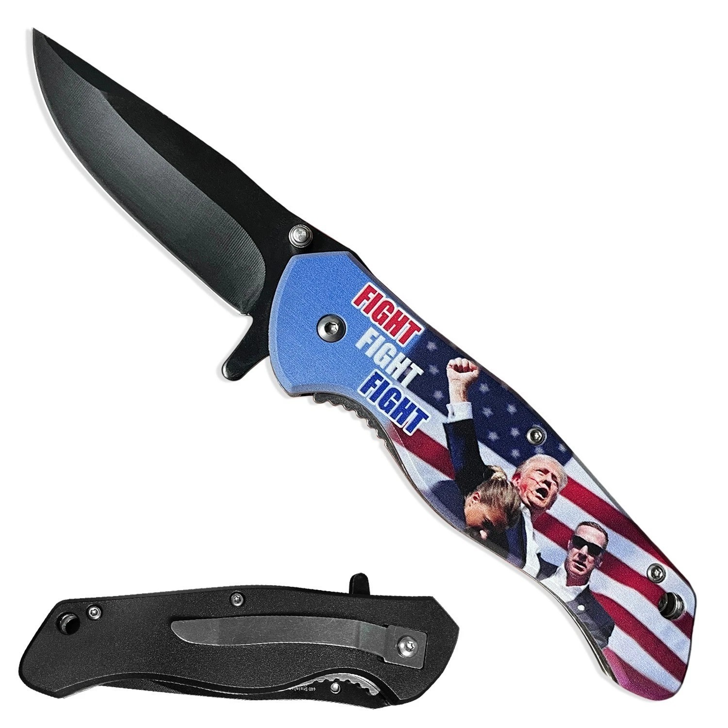 Trump 2024 Fight Spring Assisted Stainless Steel pocket knife with Belt Clip