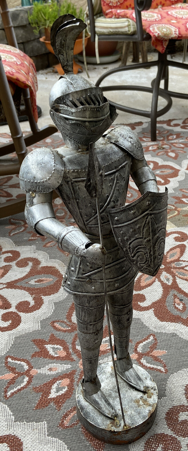 Tin Metal Medieval French Knight in Armor w/Shield 27″