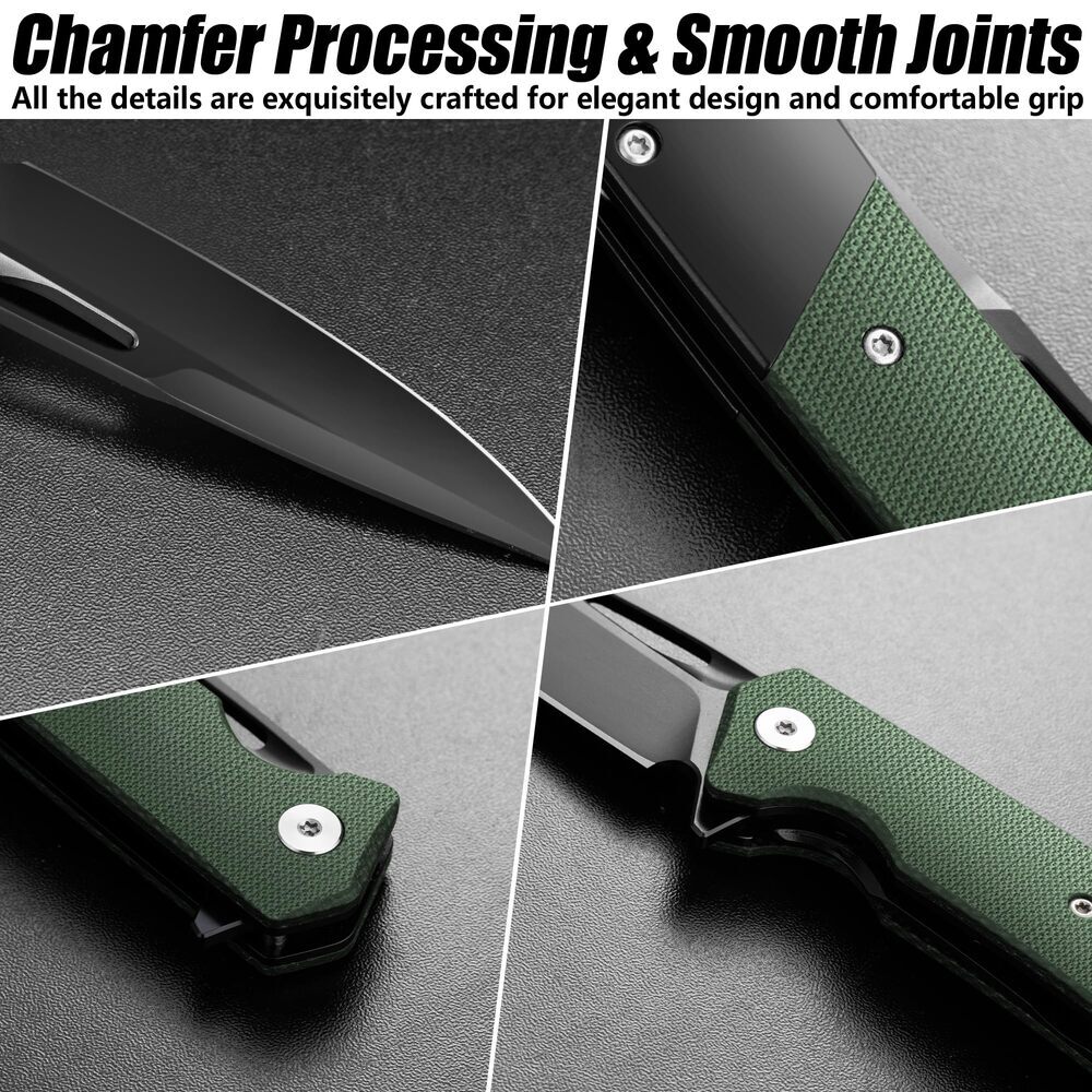 FLISSA Folding Pocket Knife SANDVIK 14C28N Blade Knife with Micarta-Steel Handle