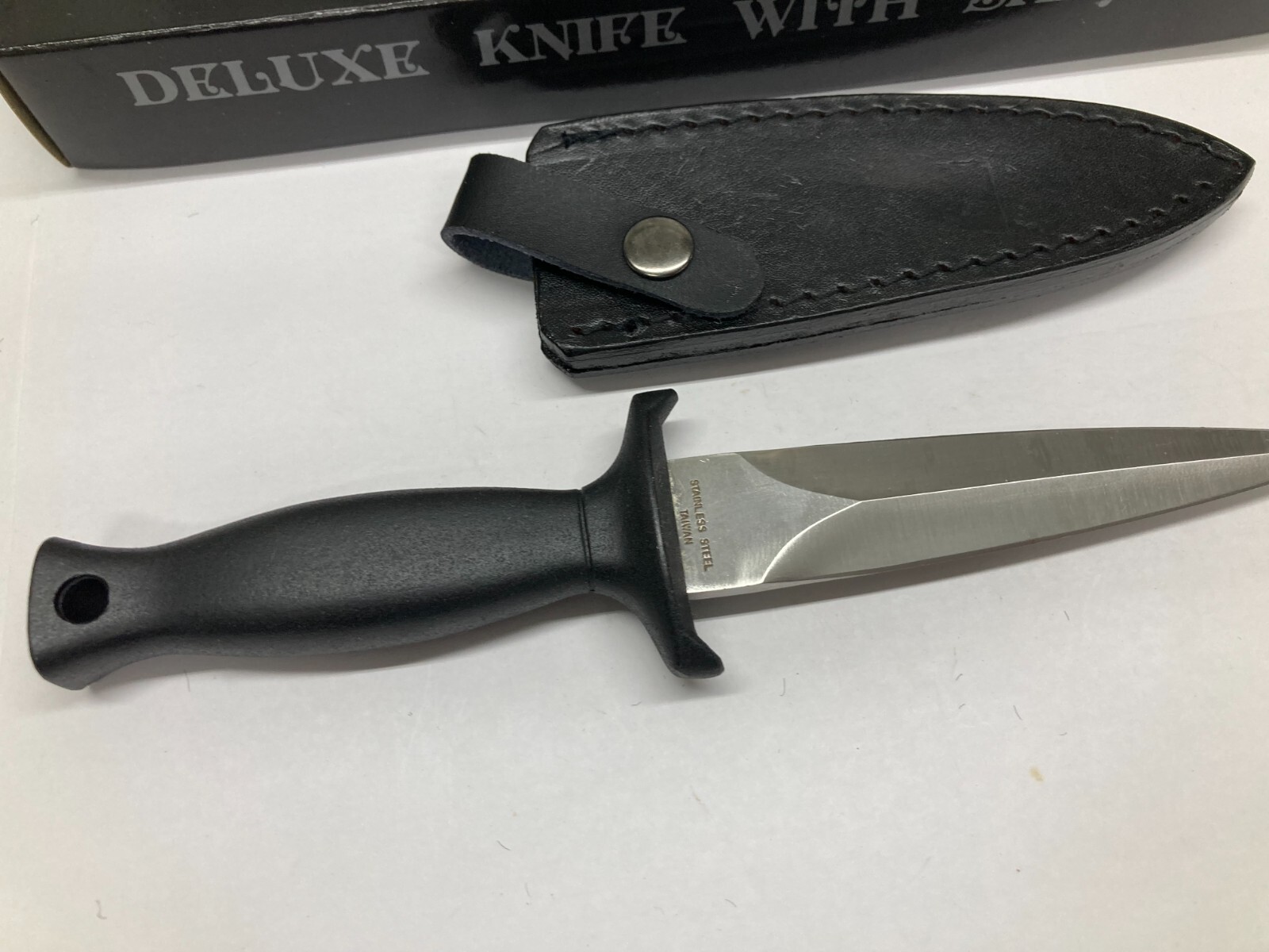 Fixed Blade Knife, Silver Blade, with Leather Sheath G-20L