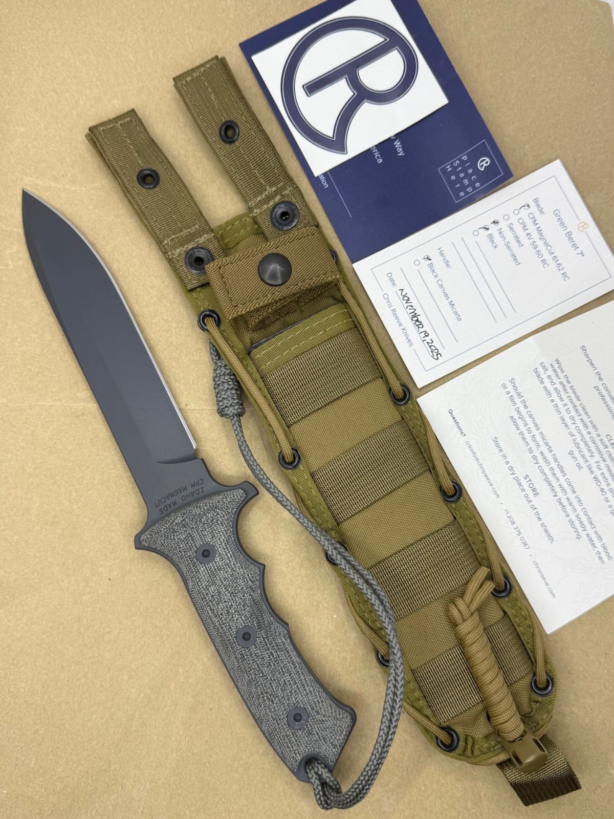 🌟 CHRIS REEVE GREEN BERET COMBAT KNIFE 7″ SPEAR POINT PLAIN EDGE MAGNACUT BLADE