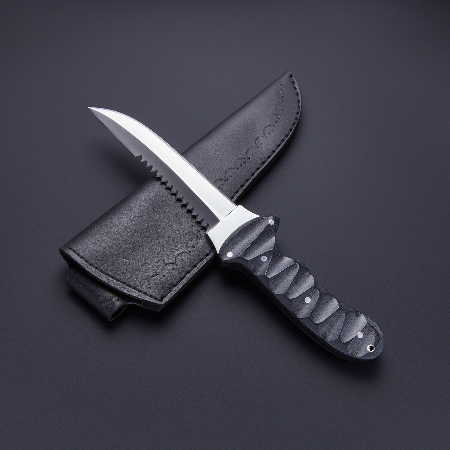 FIXED BLADE D2 TOOL STEEL HUNTING KNIFE RAB-0158 with leather sheath