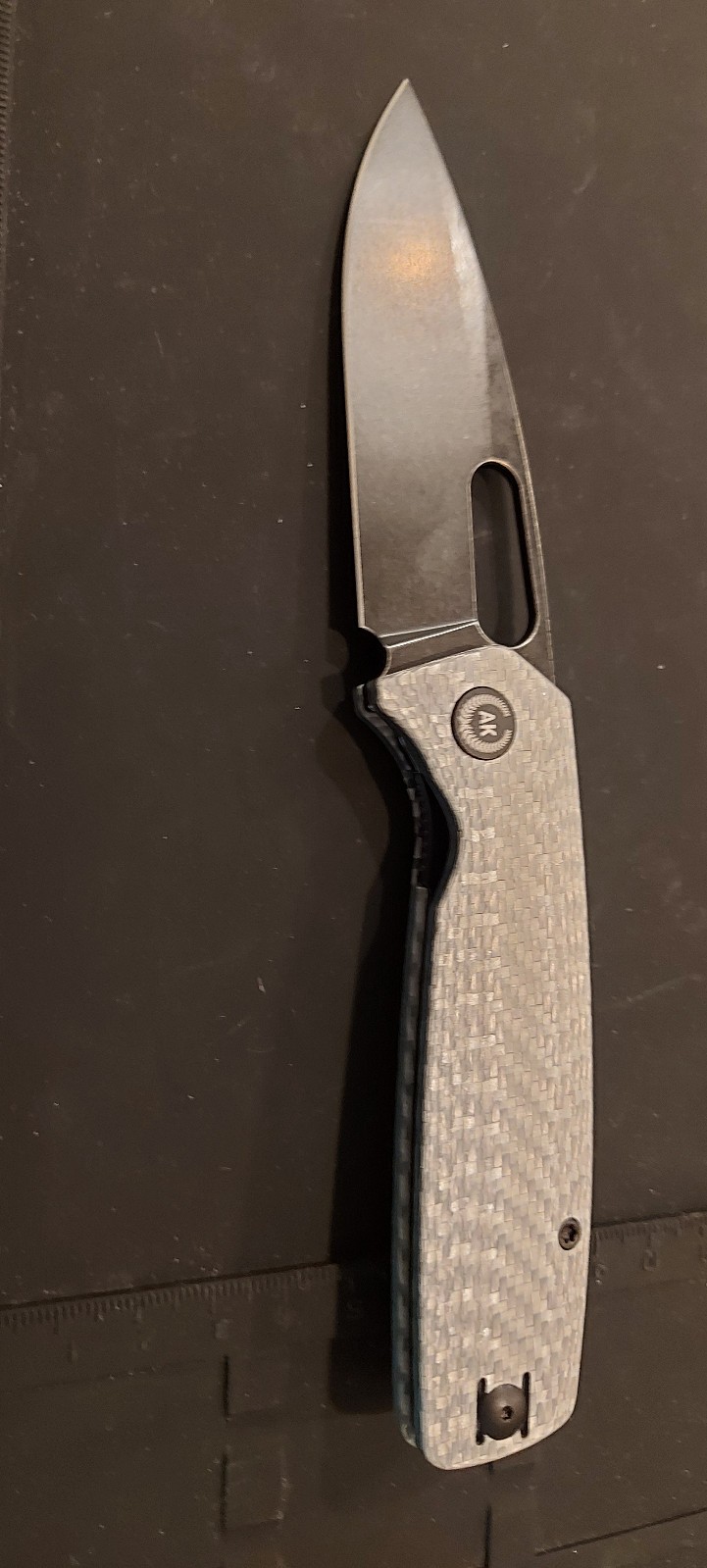 Asher Knife Spiro M390 Stonewashed Blade Silver Carbon Fiber Scales Black HW