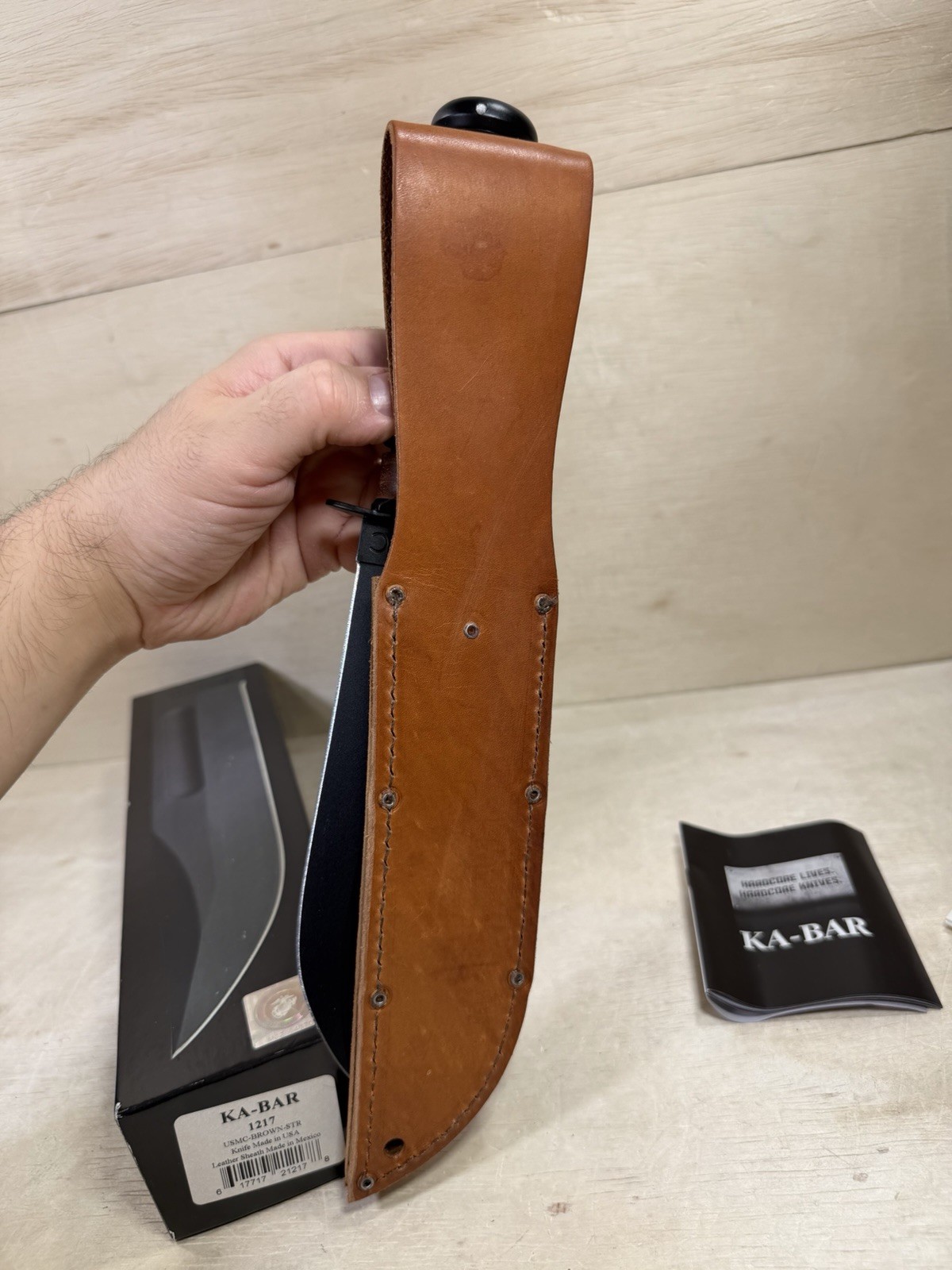 Vintage Ka-Bar Fixed Blade Knife w/ Leather Sheath USMC Marines Miltary