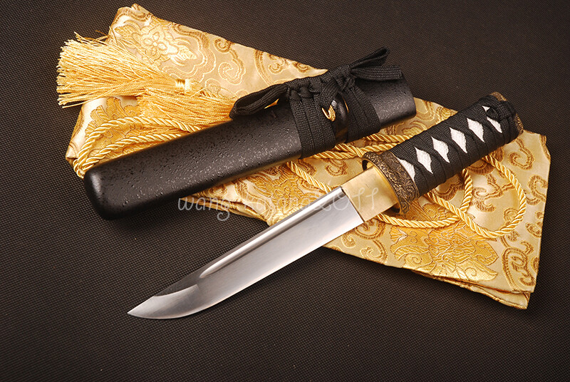 16» Handmade Sharp Short Knife Black Japanese Samurai Tanto Sword Self-defense