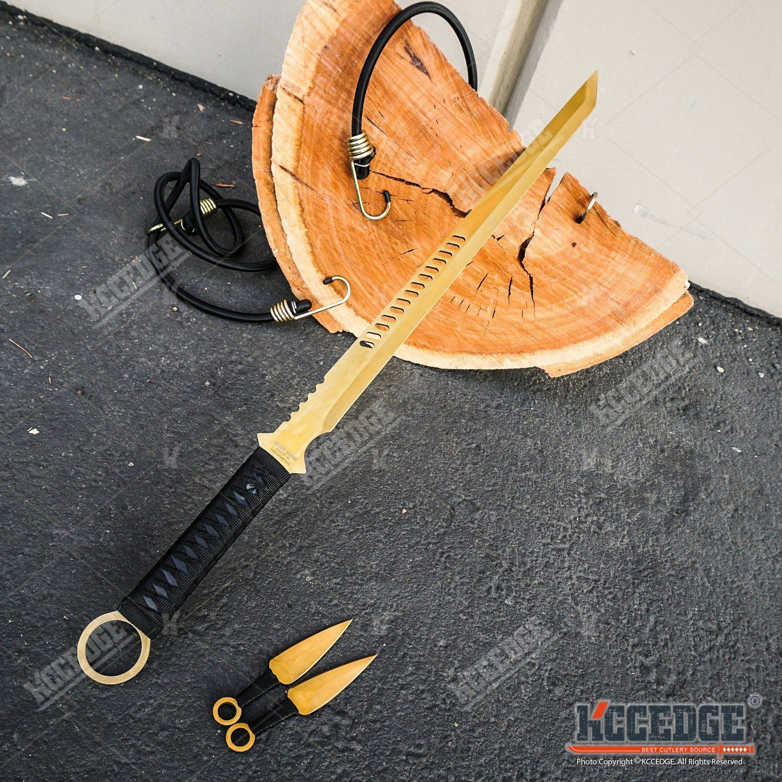 27″ Ninja Sword TANTO BLADE Machete w/ 2 Knife Full Tang BLACK KATANA