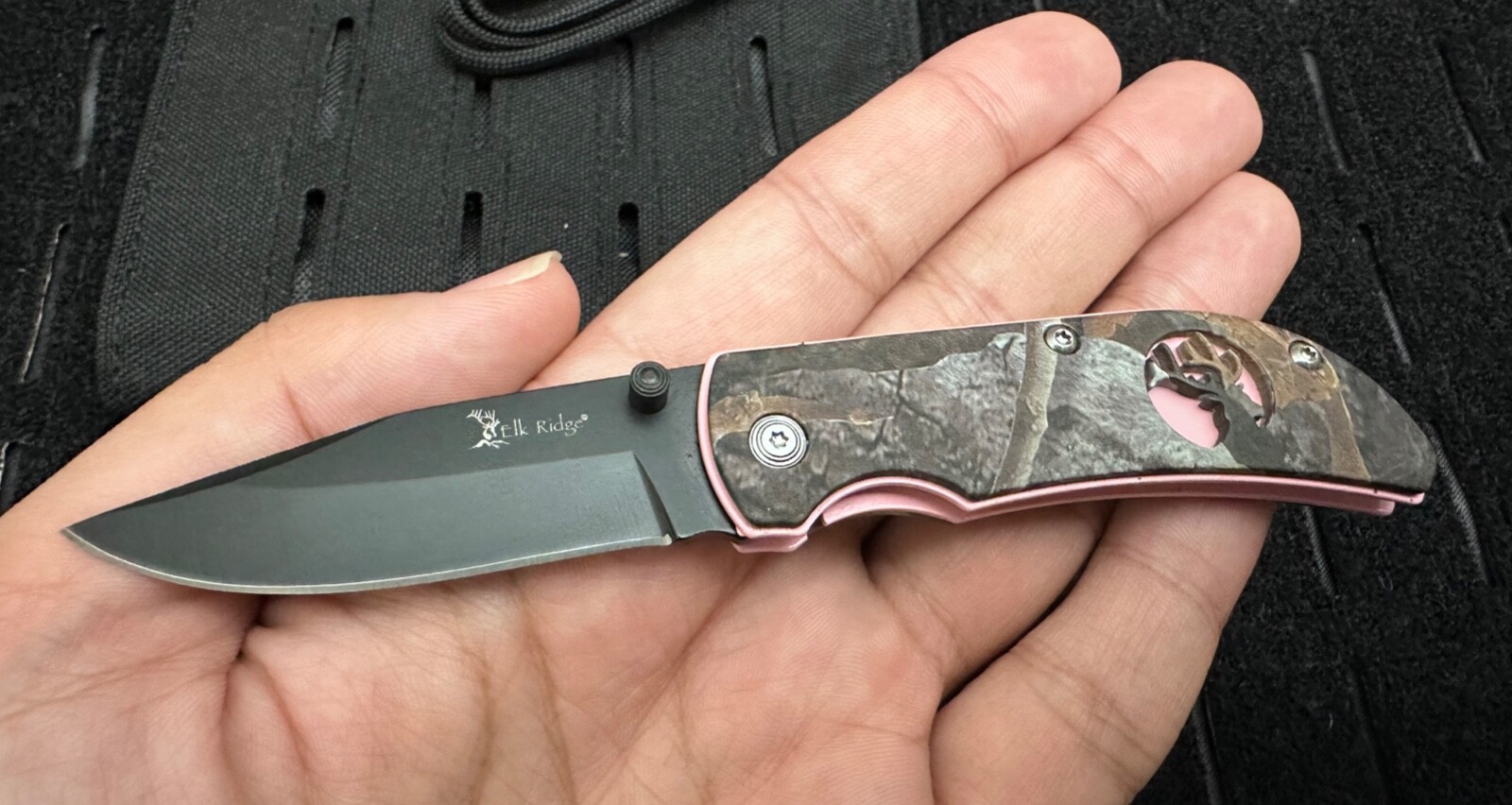 Pink Pocket Knife Camo Small Belt Clip Folding Manual Elk Ridge 5.5″ Overall