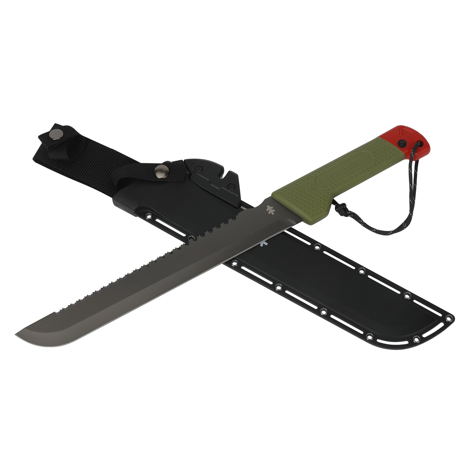 Swiss Tech 18-inch Sawtooth Machete, Titanium-Coated Stainless Steel Blade