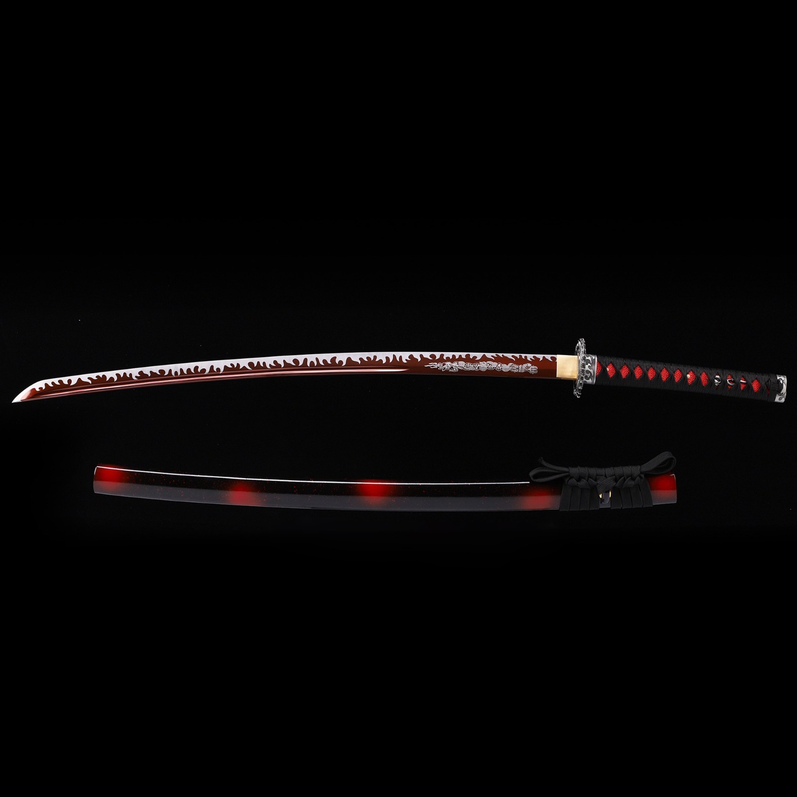 Handmade Katana, Japanese Samurai Sword Katana Red Black, Full Tang