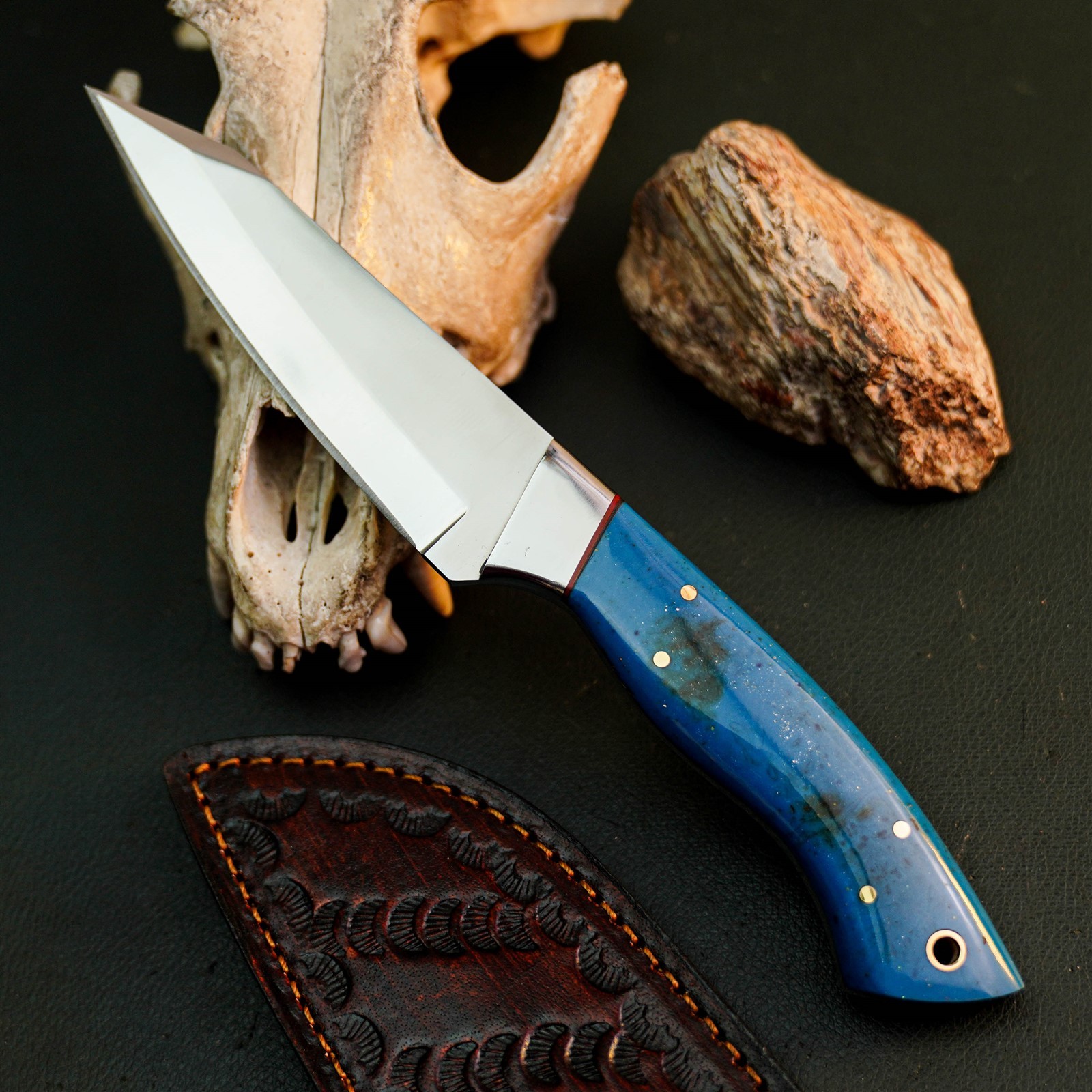 8.7″ Camping Bushcraft Stainless Knife Handmade Full Tang Resin Handle