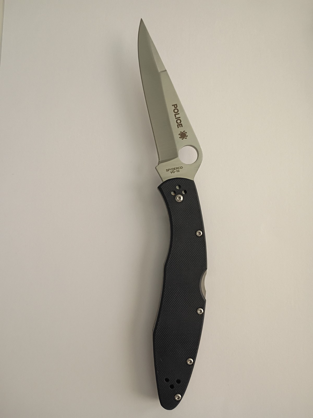 Spyderco Police Pocketknife VG-10 Blade G10 Handle Plain Edge Lockback Clip