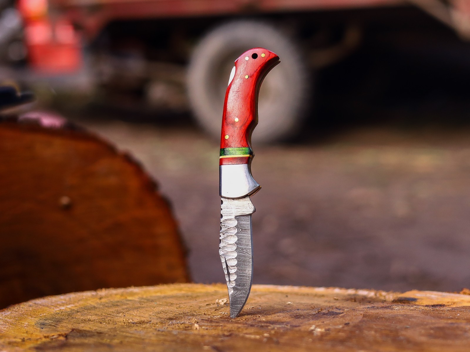 Custom Handmade Damascus Steel Folding EDC pocket Knife with Leather Sheath