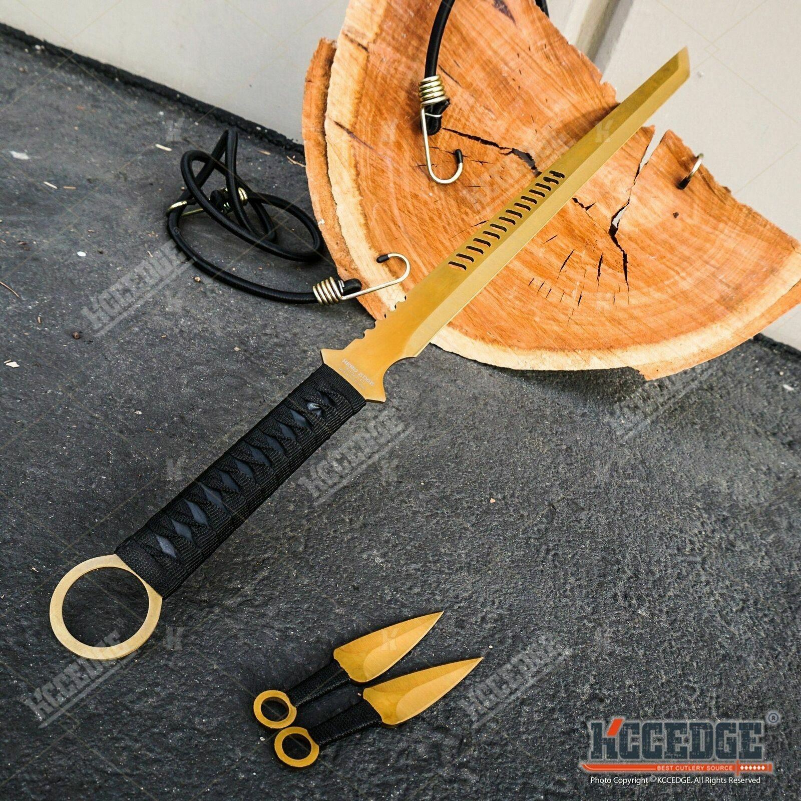 27″ NINJA SWORD TANTO Machete + 2 Knife Full Tang Tactical Blade Katana
