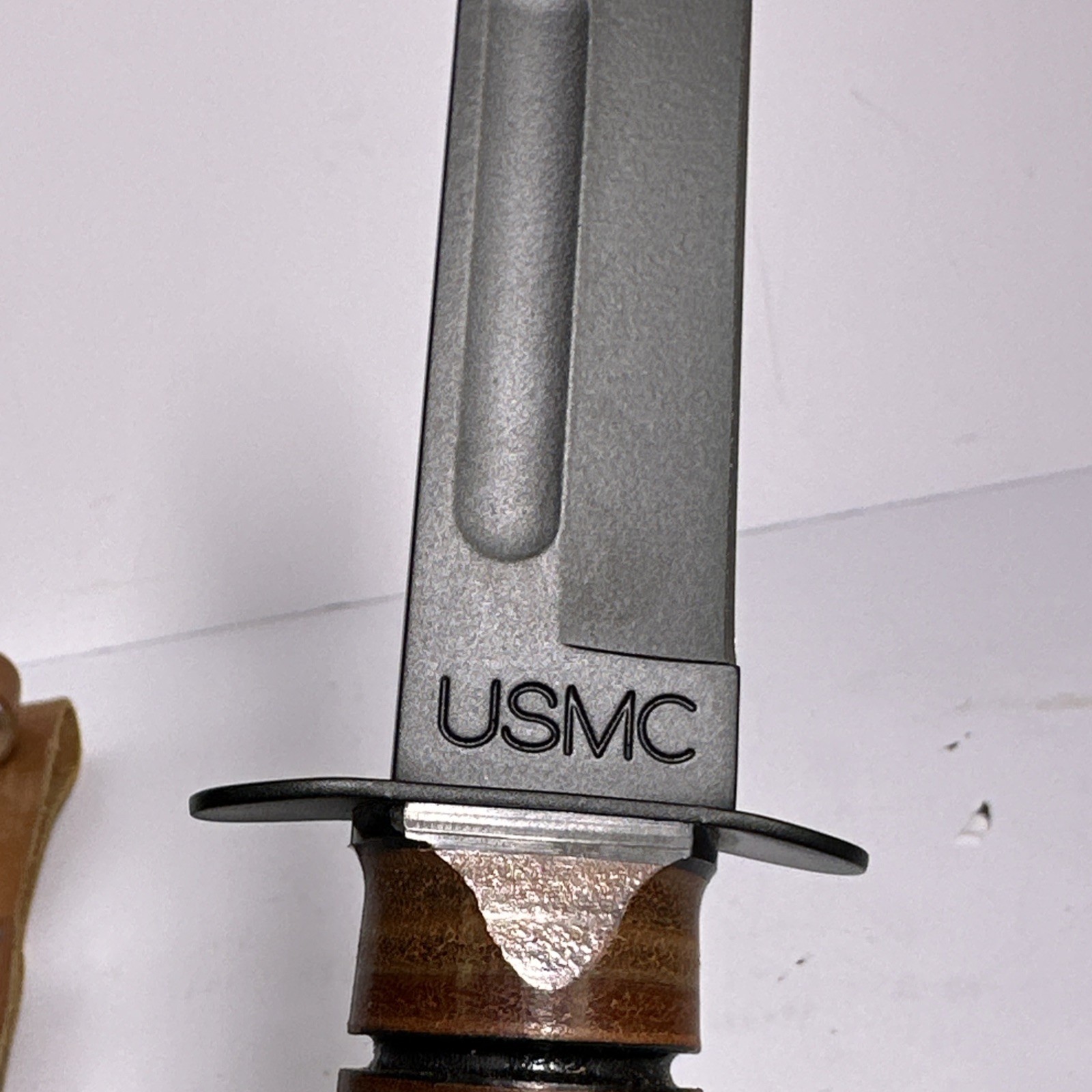 Ka-Bar USMC Fighting Utility Knife 1217 Olean NY 7” Blade Leather Sheath EXC