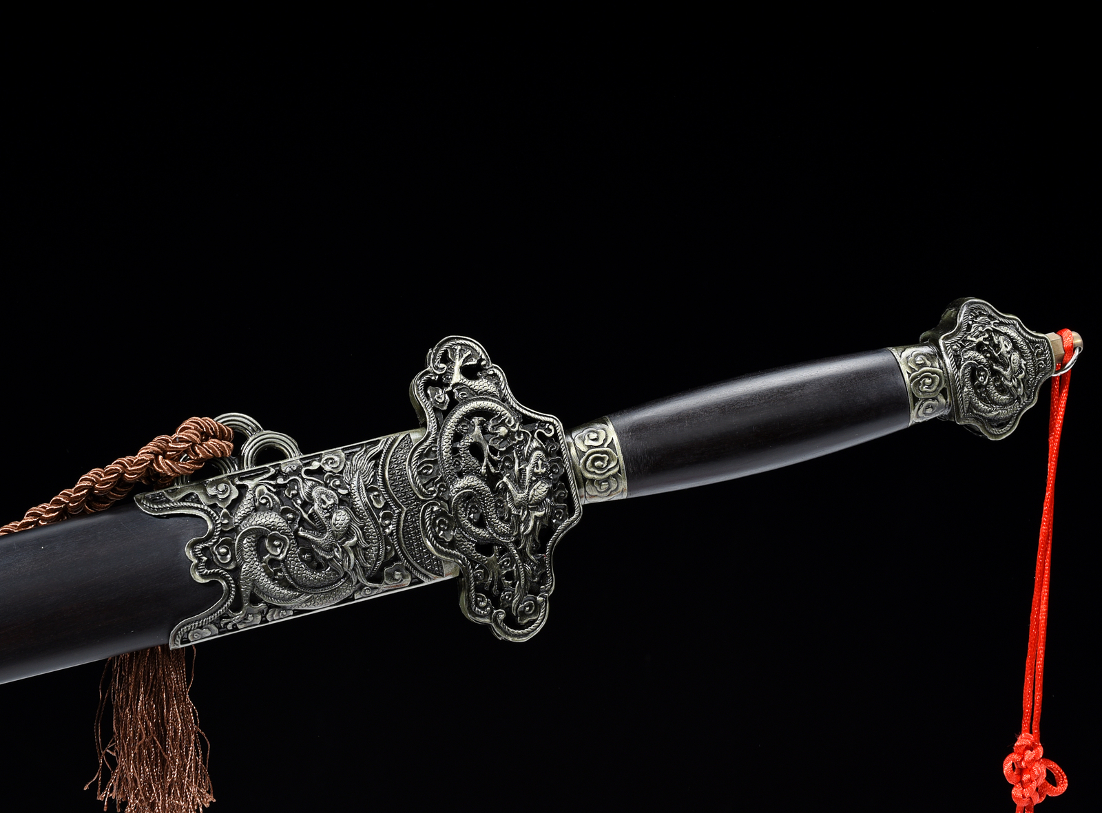 40» Flying Dragon Damascus Folded Steel Ebony Chinese Sword Handmade Qing Jian