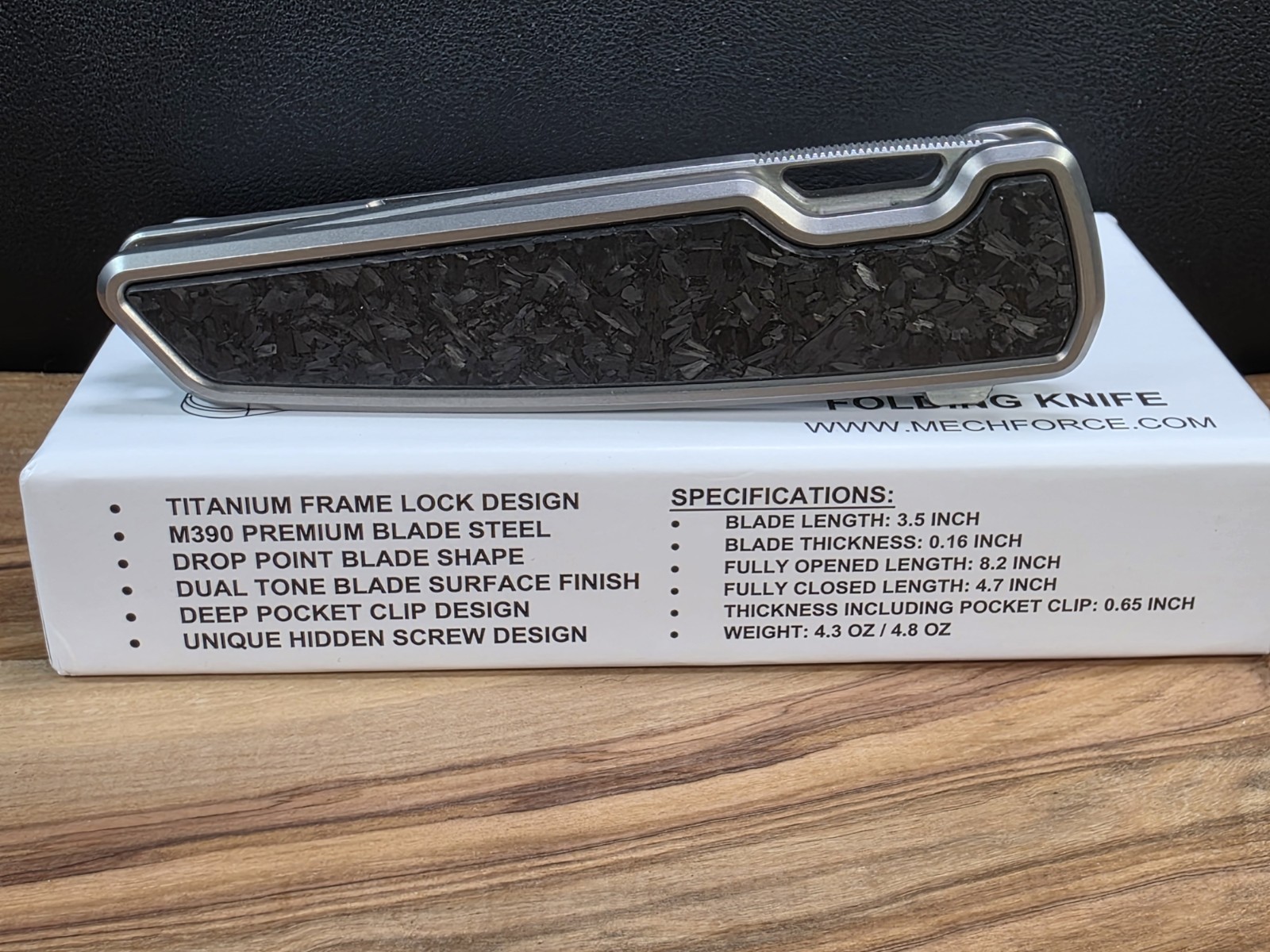 Mechforce Knives M1 Titanium/CF Handle & Bohler M390 Blade Folding Knife #41 NIB