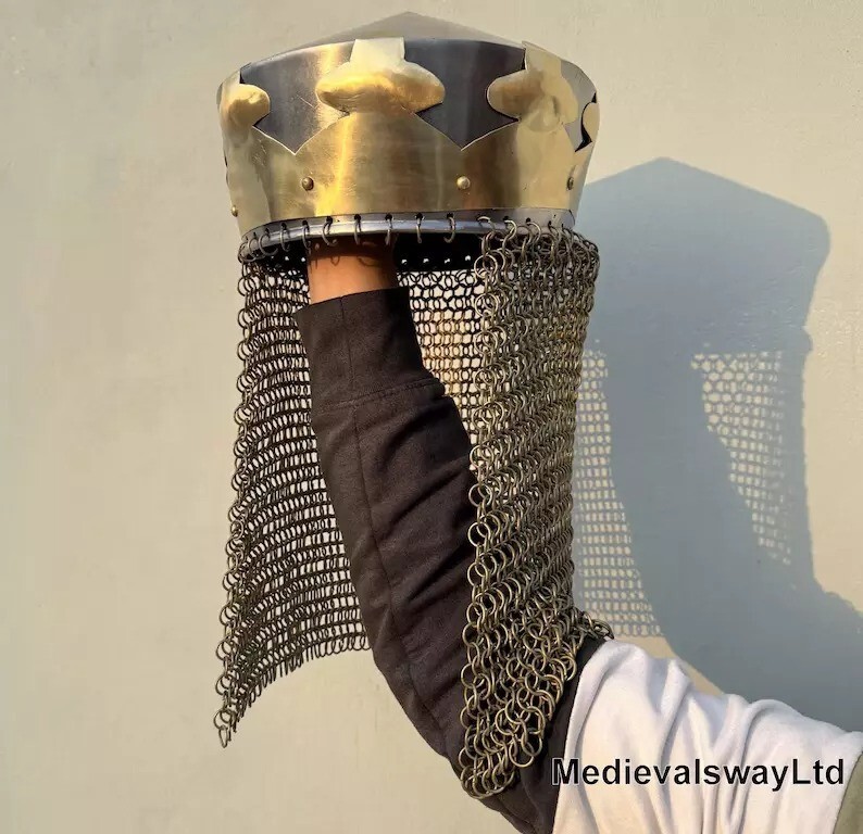 Monty Python King Arthur Helmet, Armor Helmet with Av Entail, Chain Mail Helmet