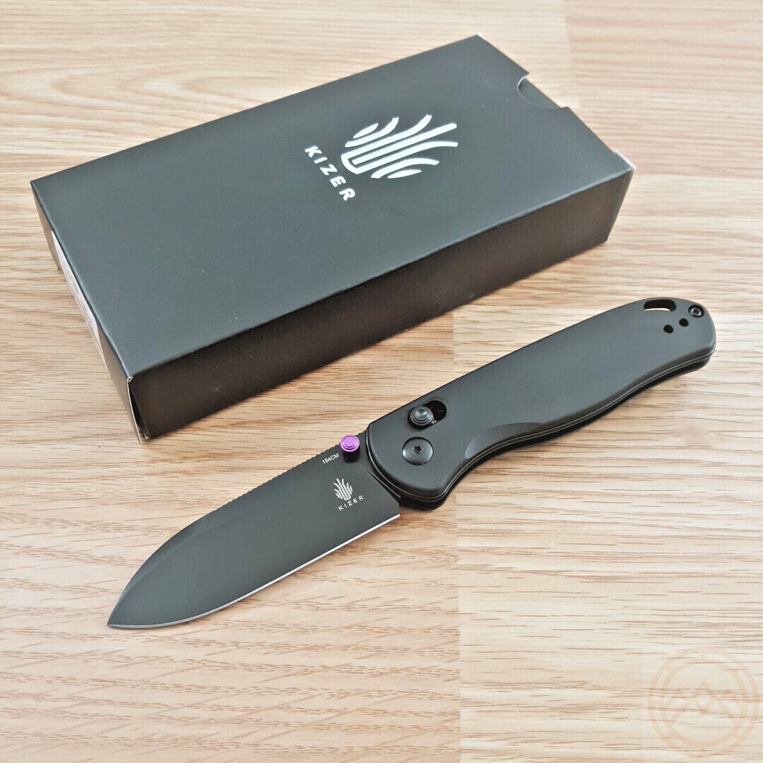 Kizer Cutlery Drop Bear Folding Knife 3″ 154CM Steel Blade Black Aluminum Handle