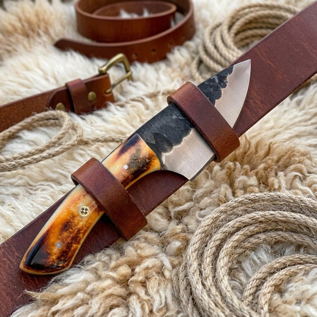 7inch Skinner Hunting Knife with Sheath, Forged Blade EDC Bone Handle
