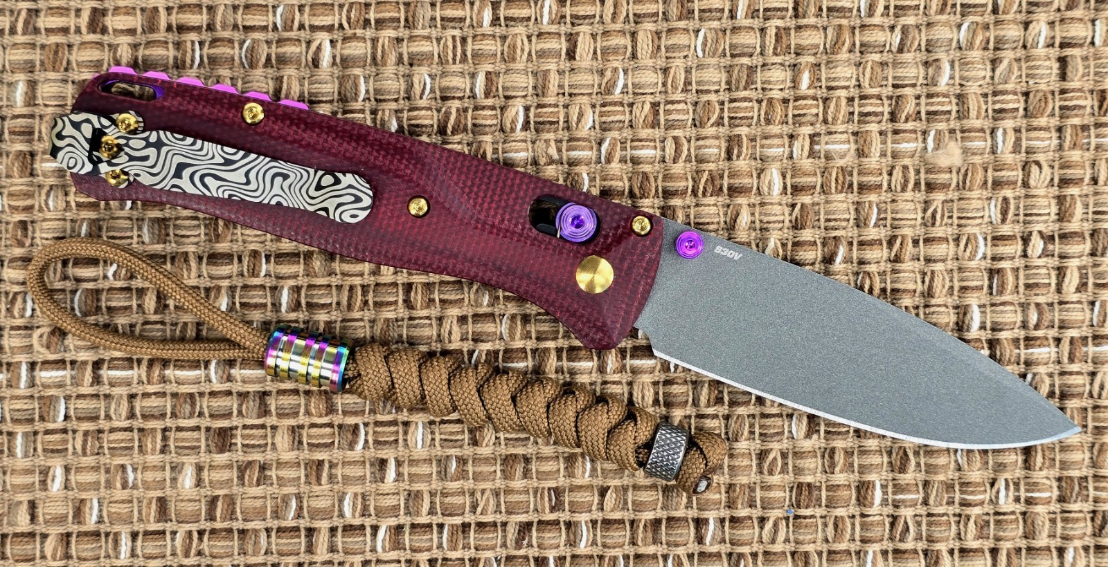 Benchmade 535GRY-1 Bugout – S30V 3.24″ Micarta CUSTOM «RED Velvet» + TITANIUM x5