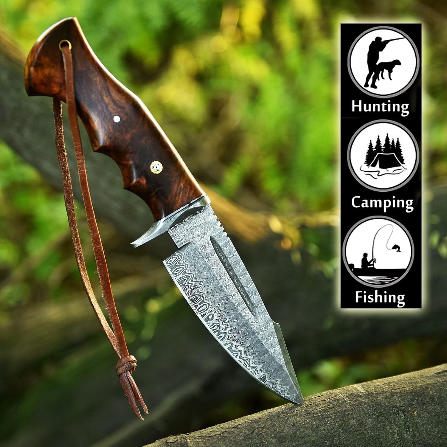 Handmade Damascus Steel 10 Inches Hunting Knife, Bushcraft knife , camping knife