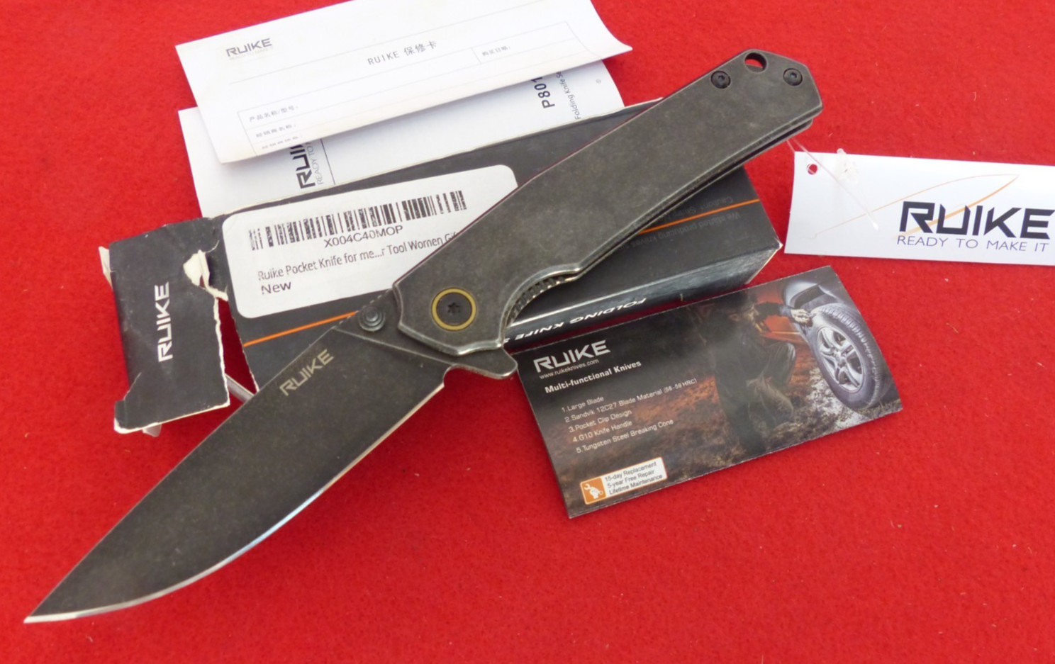 RUIKE P801 Frame Lock Knife Stainless Steel (3.5″ Black Stonewash) P801-SB NEW
