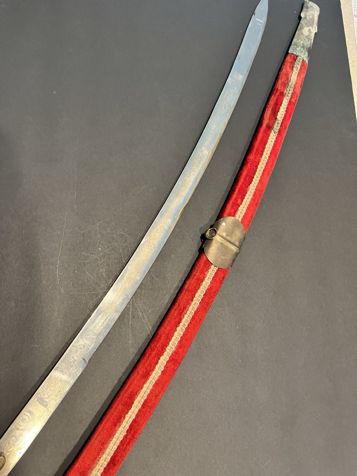 Vintage Sword Made in India Persian Red Velvet Sheath 30”Blade Antique Rare