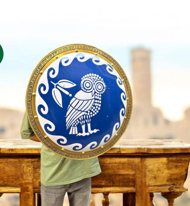 Athena Owl Greek Shield, Ancient Hoplite Round Shield, Mythology Wall Art, Spart