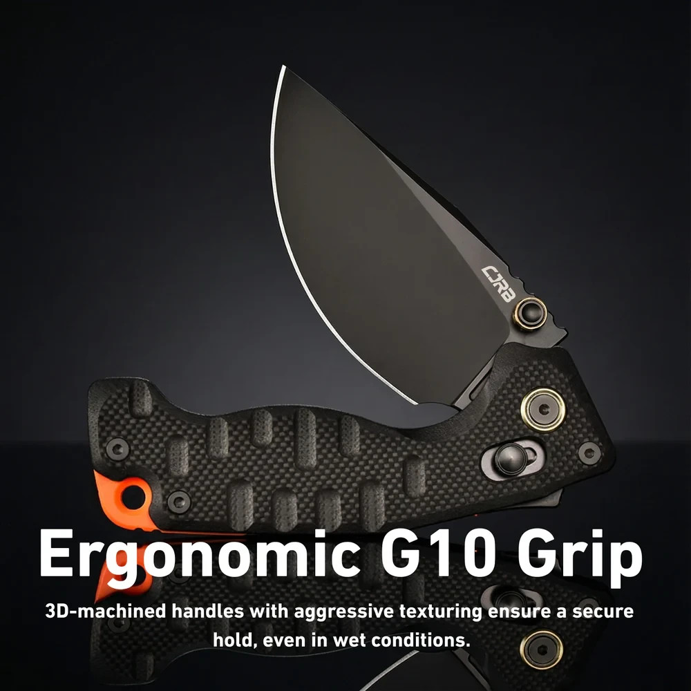 CJRB Doubletap Folding Knife 3⅞» D2 Tool Steel Drop Point Blade Black G10 Handle