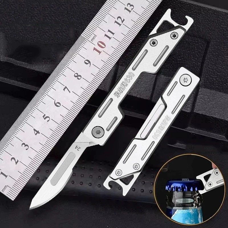 Mini EDC Folding Knife with 10 Blades Stainless Steel Pocket Knife Bottle Opener