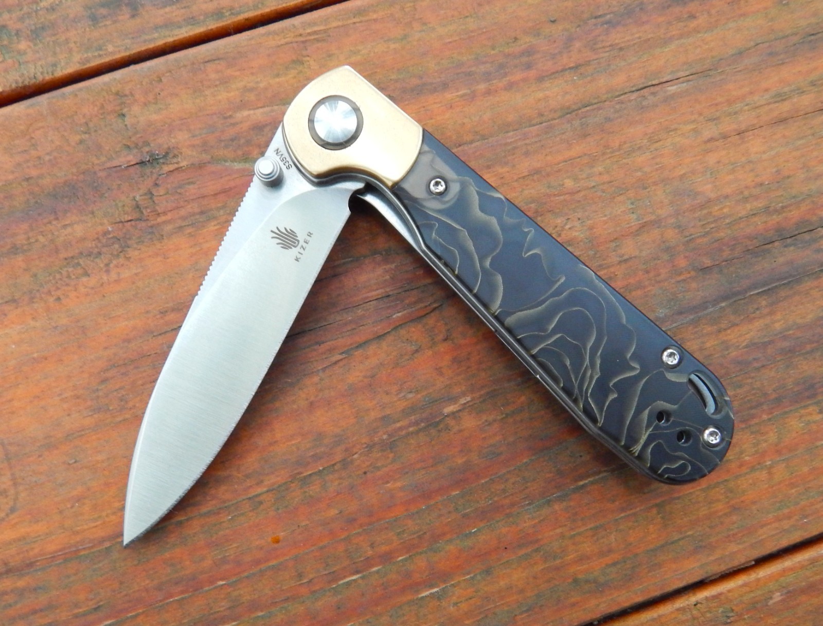 Kizer Cutlery PPY Pocket Knife Linerlock Brass & Raffir Folding CPM-S35VN Blade